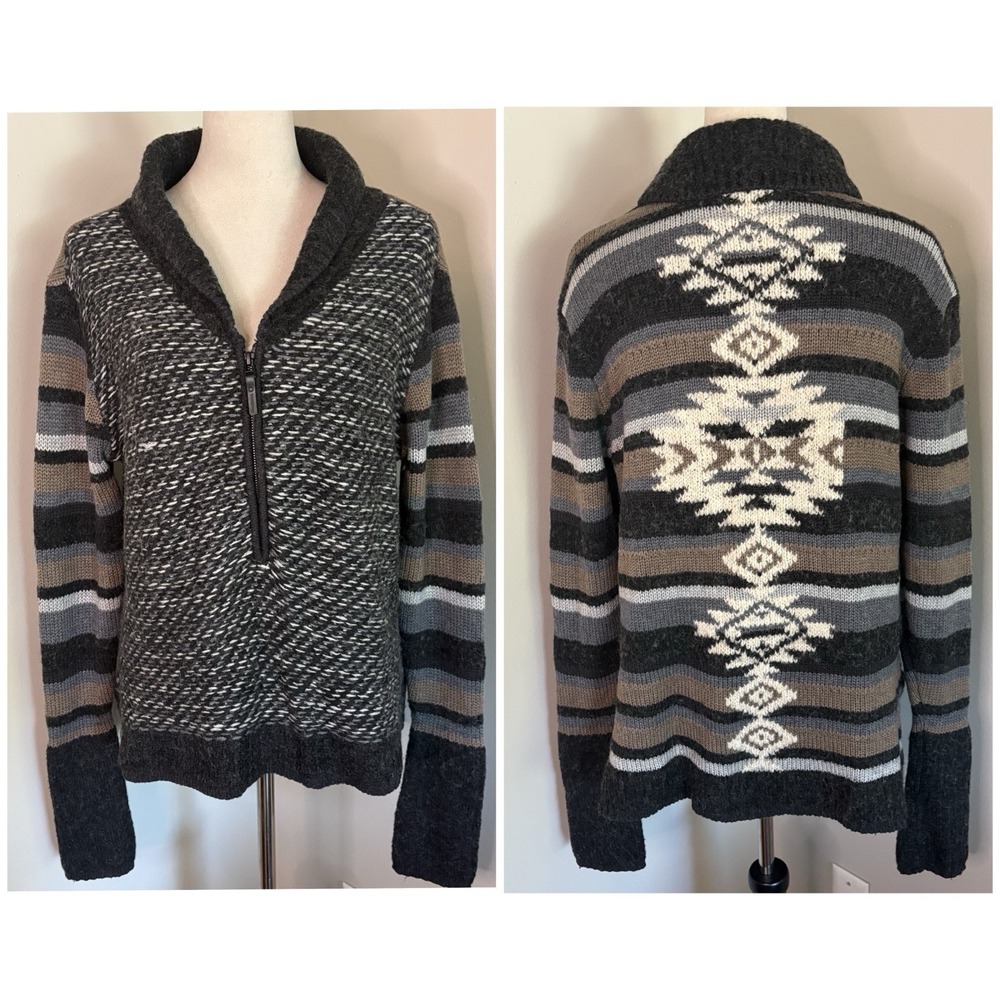 Smartwool CHUP Potlach 1/2 Zip Sweater Womens Large Gray Brown Southwest Aztec